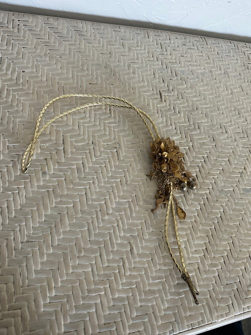 Vintage Gold-Tone Nautical Charm Lariat Bolo Necklace